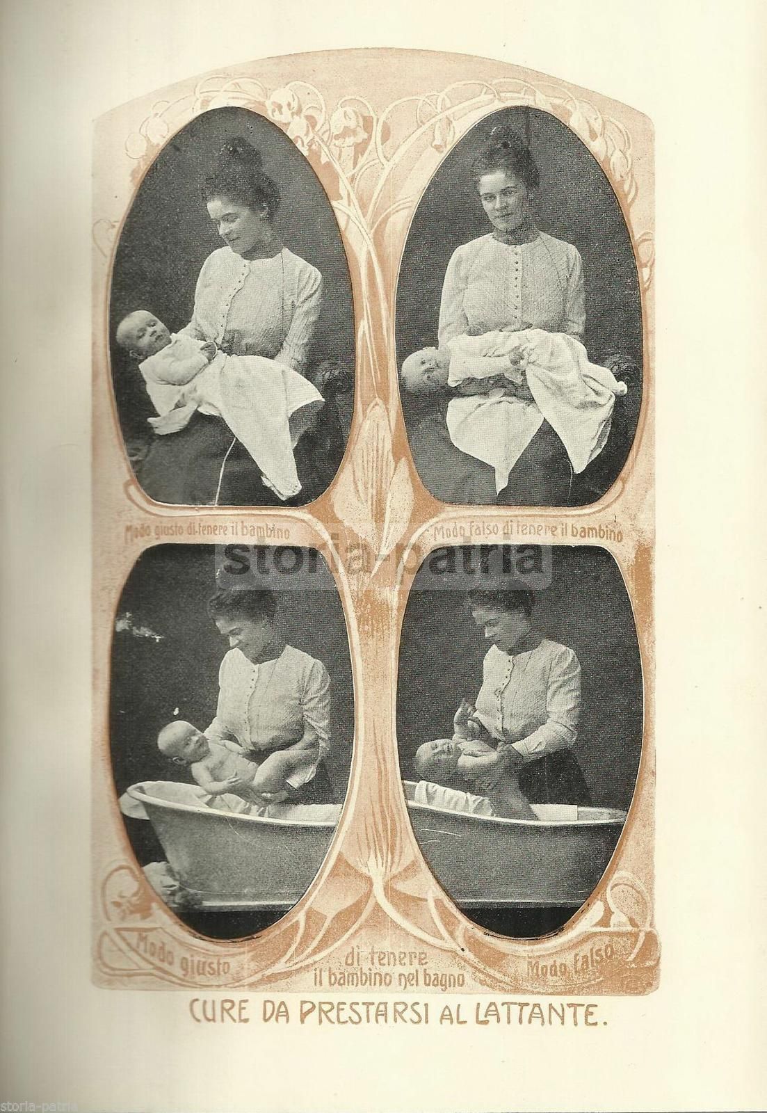 Stampa Antica Puericultura Cure Lattanti Bagnetto Neonati 1920