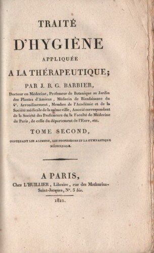 Barbier, Traité d'Hygiène (1811): Medicina, Igiene E Terapeutica