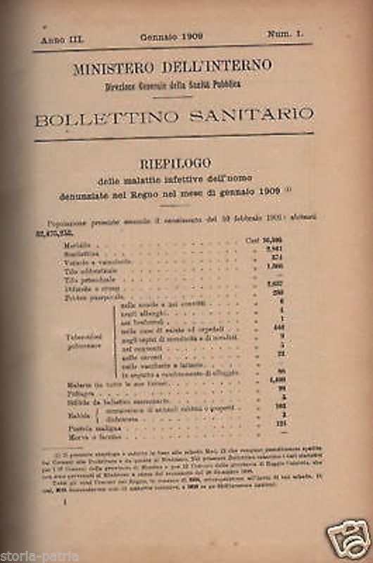 Bollettino Sanitario 1909: Malaria, Igiene E Statistica Delle Malattie In Italia
