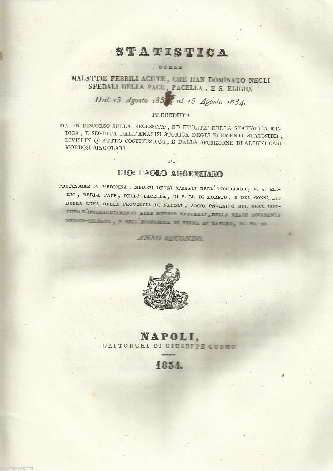 Statistica Delle Malattie Febbrili Acute Negli Ospedali Di Napoli (1833 1834), Gio. Paolo Argenziano