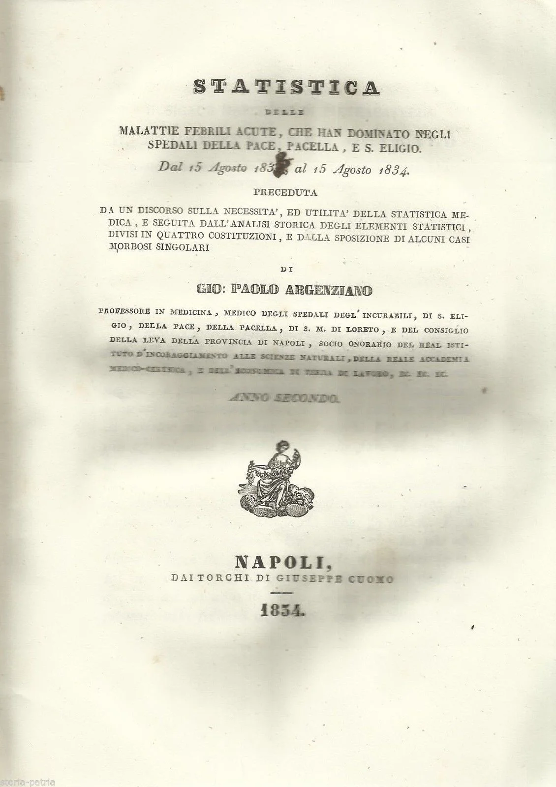 Statistics of Acute Febrile Diseases in the Hospitals of Naples (1833-1834), Gio. Paolo Argenziano