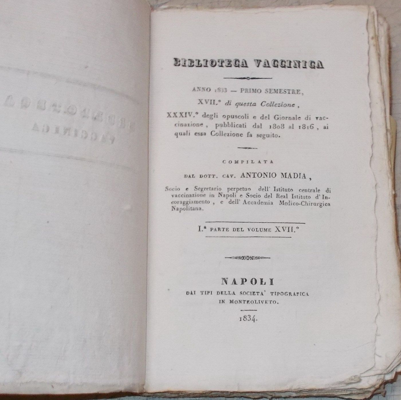 Biblioteca Vaccinica 1833: Napoli, Vaccinazione E Vaiuolo Nel Regno