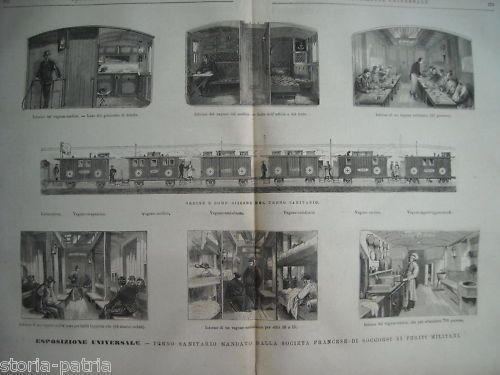 Treno Sanitario Francese 1873: Incisione Xilografica Originale