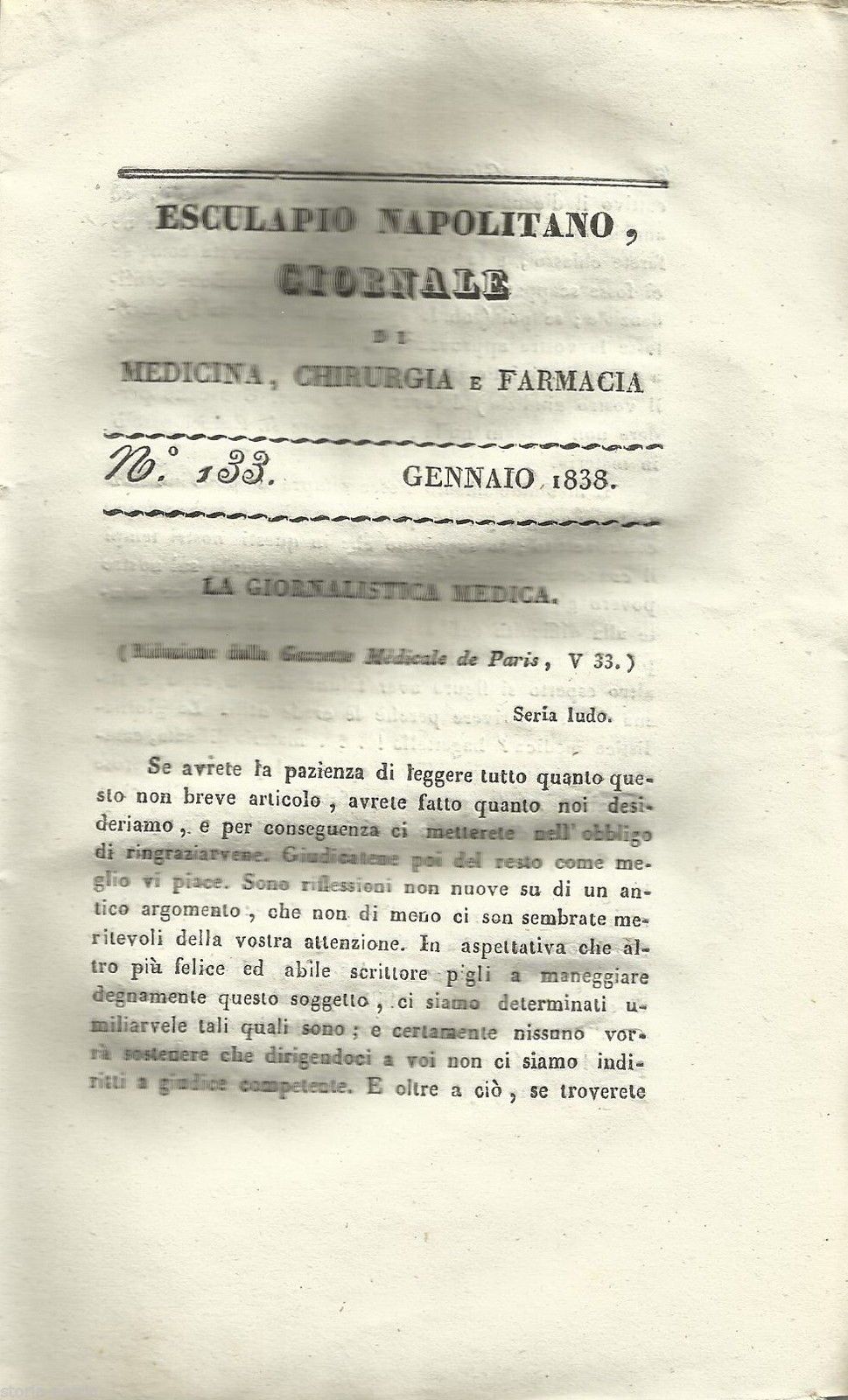 Esculapio Napoletano (1838): Giornale Di Medicina, Chirurgia E Farmacia