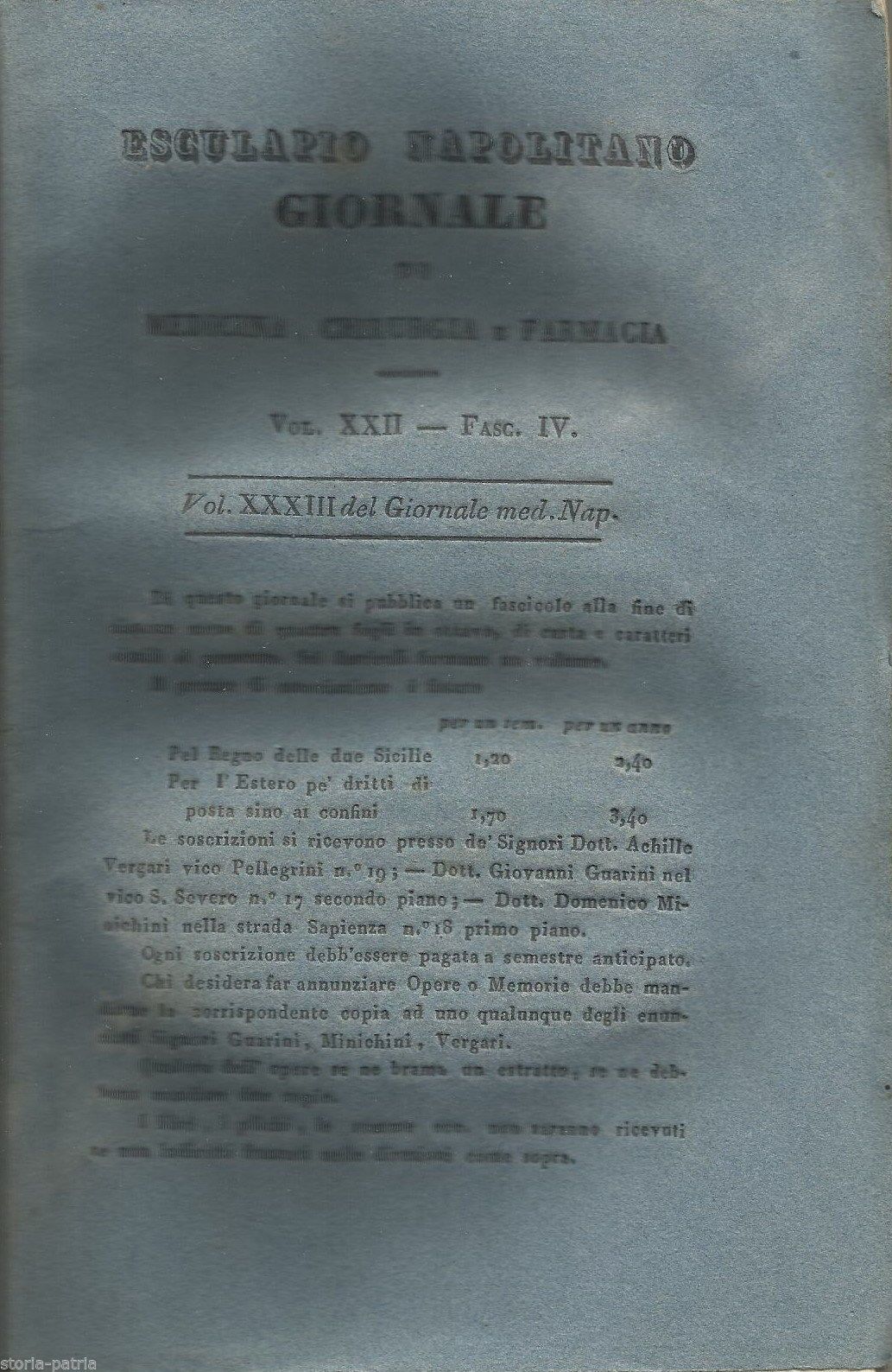 Esculapio Napoletano, Ottobre 1837: Medicina, Chirurgia E Farmacia