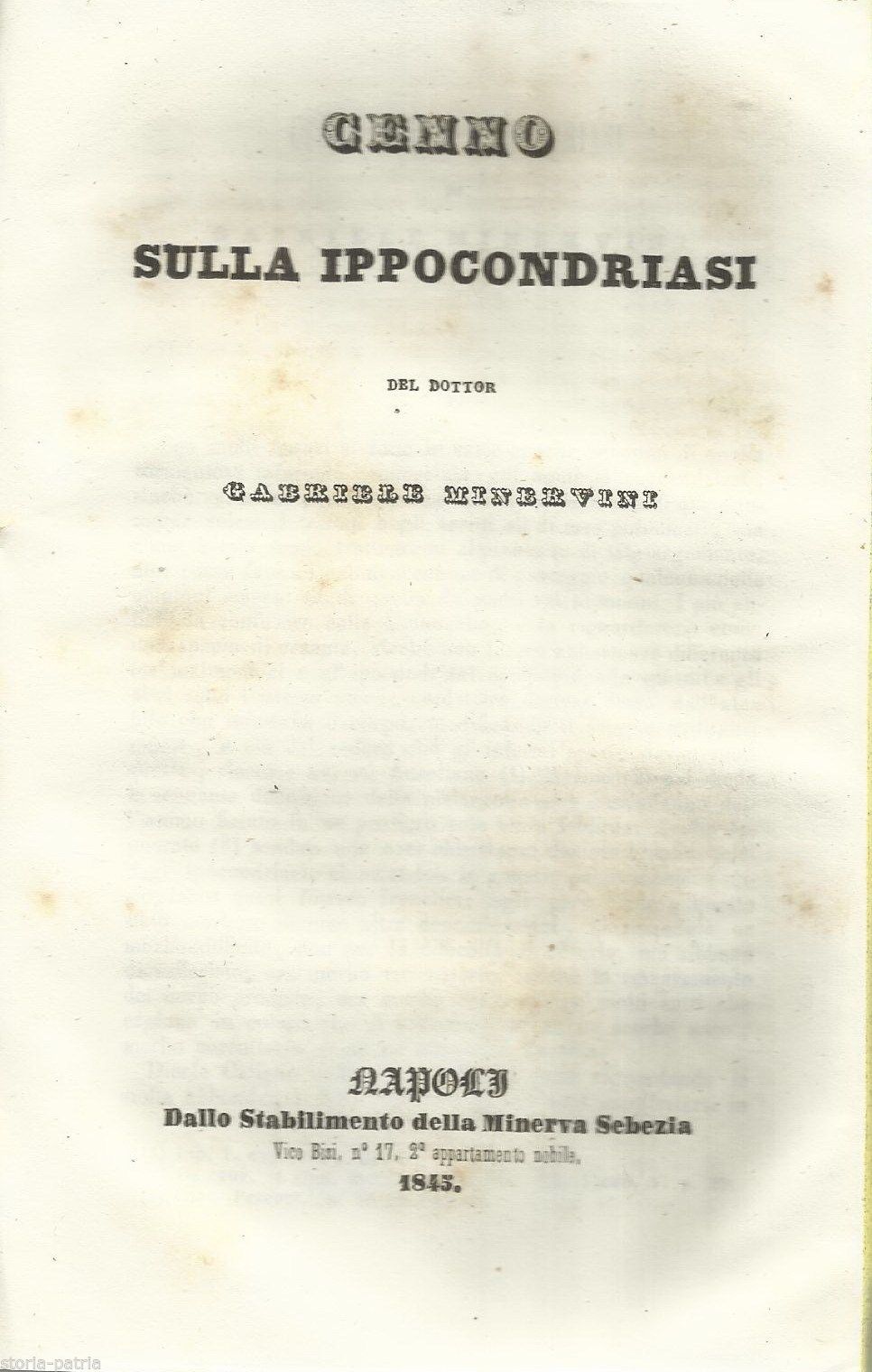 Cenno Sulla Ippocondriasi (1845)   Gabriele Minervini