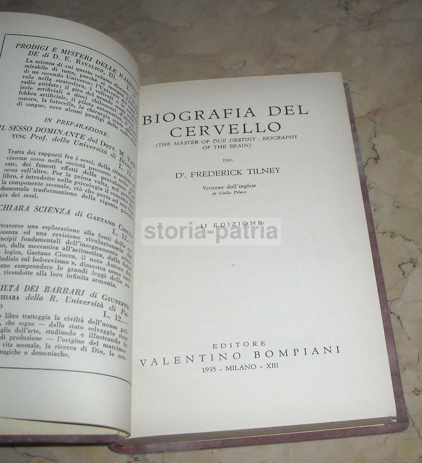 Biografia Del Cervello, Frederick Tilney, Bompiani, 1935
