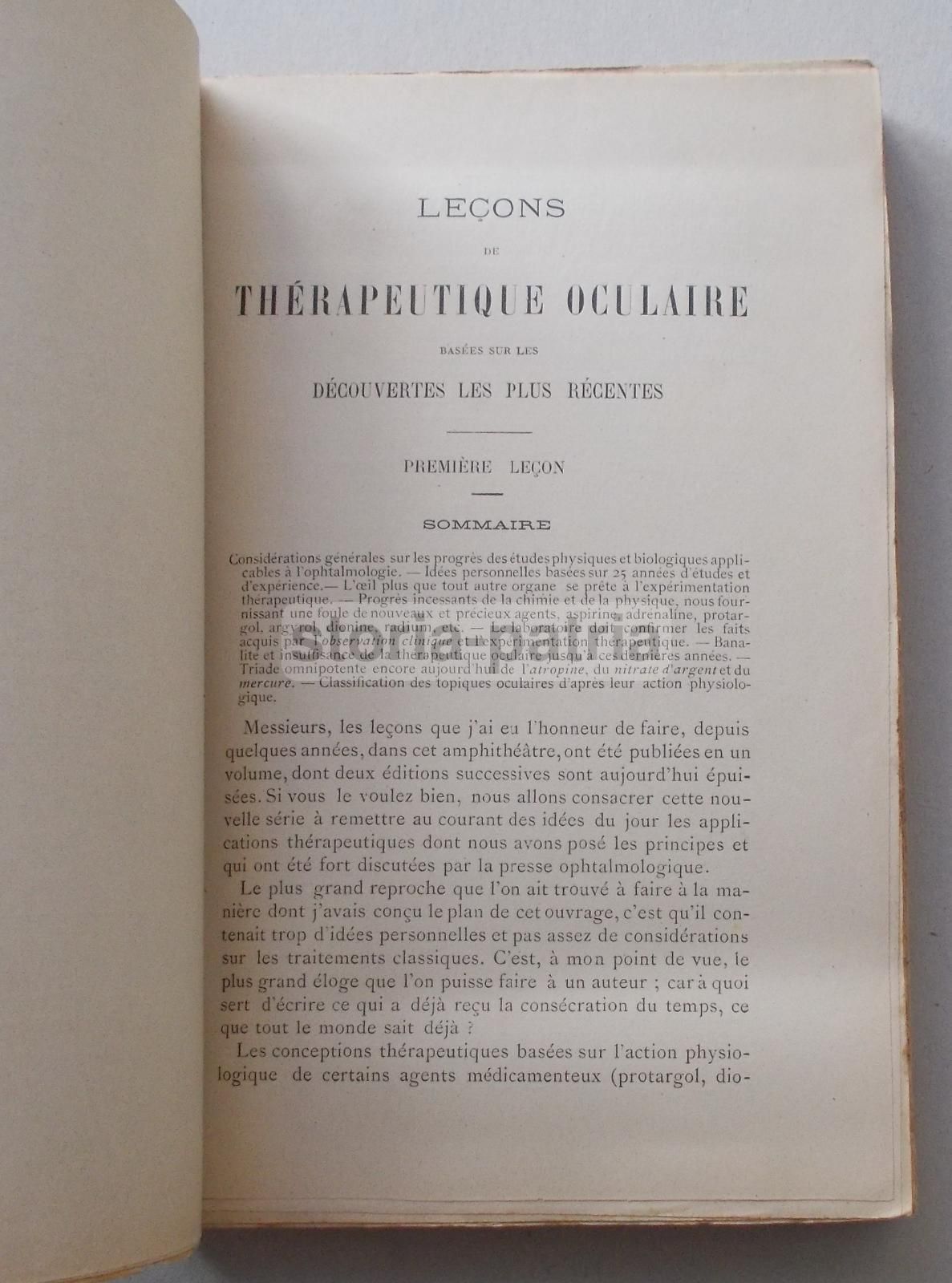 Darier: Leçons De Thérapeutique Oculaire (1909)   Trattato Di Oftalmologia