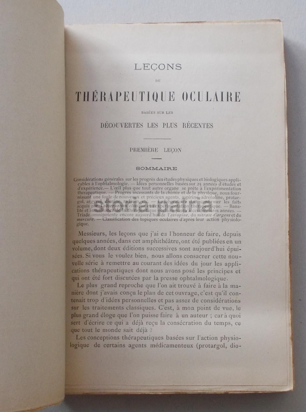 Darier: Leçons De Thérapeutique Oculaire (1909)   Trattato Di Oftalmologia