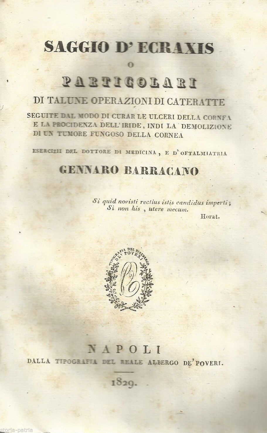Saggio d'Ecraxis: Barracano, 1829   Chirurgia Oculistica E Cataratta