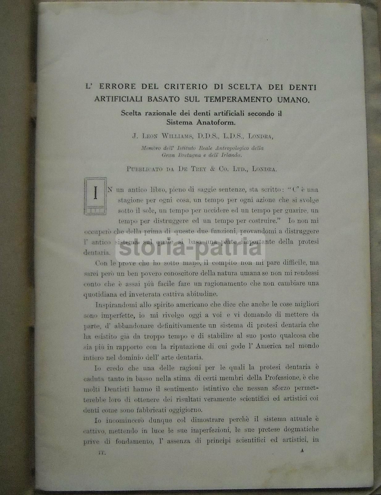 Scelta Dei Denti Artificiali: Sistema Anatoform Di J. Leon Williams (1920)
