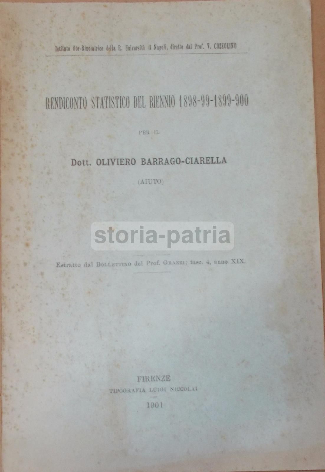 Rendiconto Statistico Otorinolaringoiatria Napoli 1898 1900 Barrago