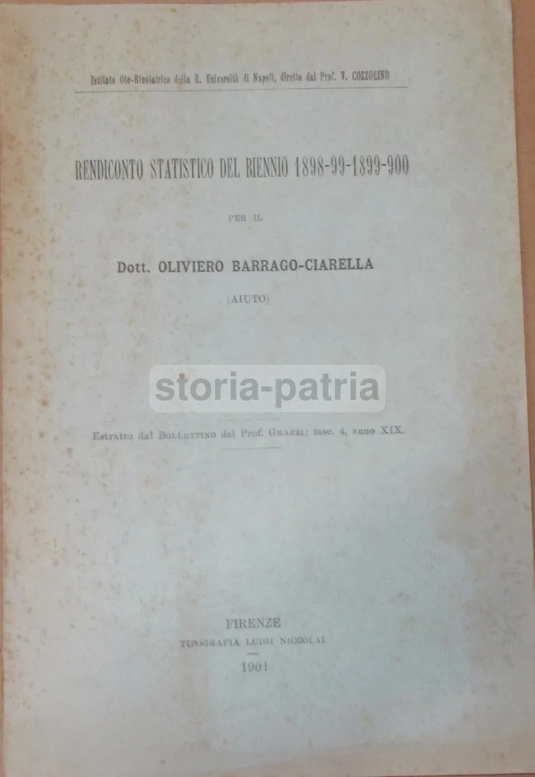 Rendiconto Statistico Otorinolaringoiatria Napoli 1898 1900 Barrago