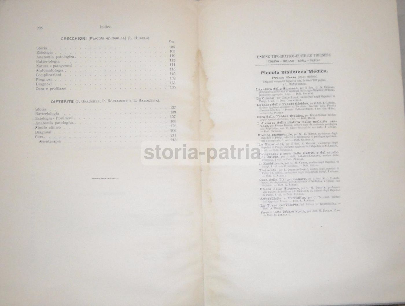 Trattato Influenza, Pertosse, Orecchioni, Difterite. Utet, 1907. G.B. Allaria.