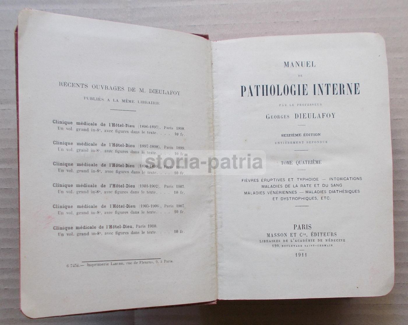 Dieulafoy, Manuel De Pathologie Interne, 1911 Masson Parigi