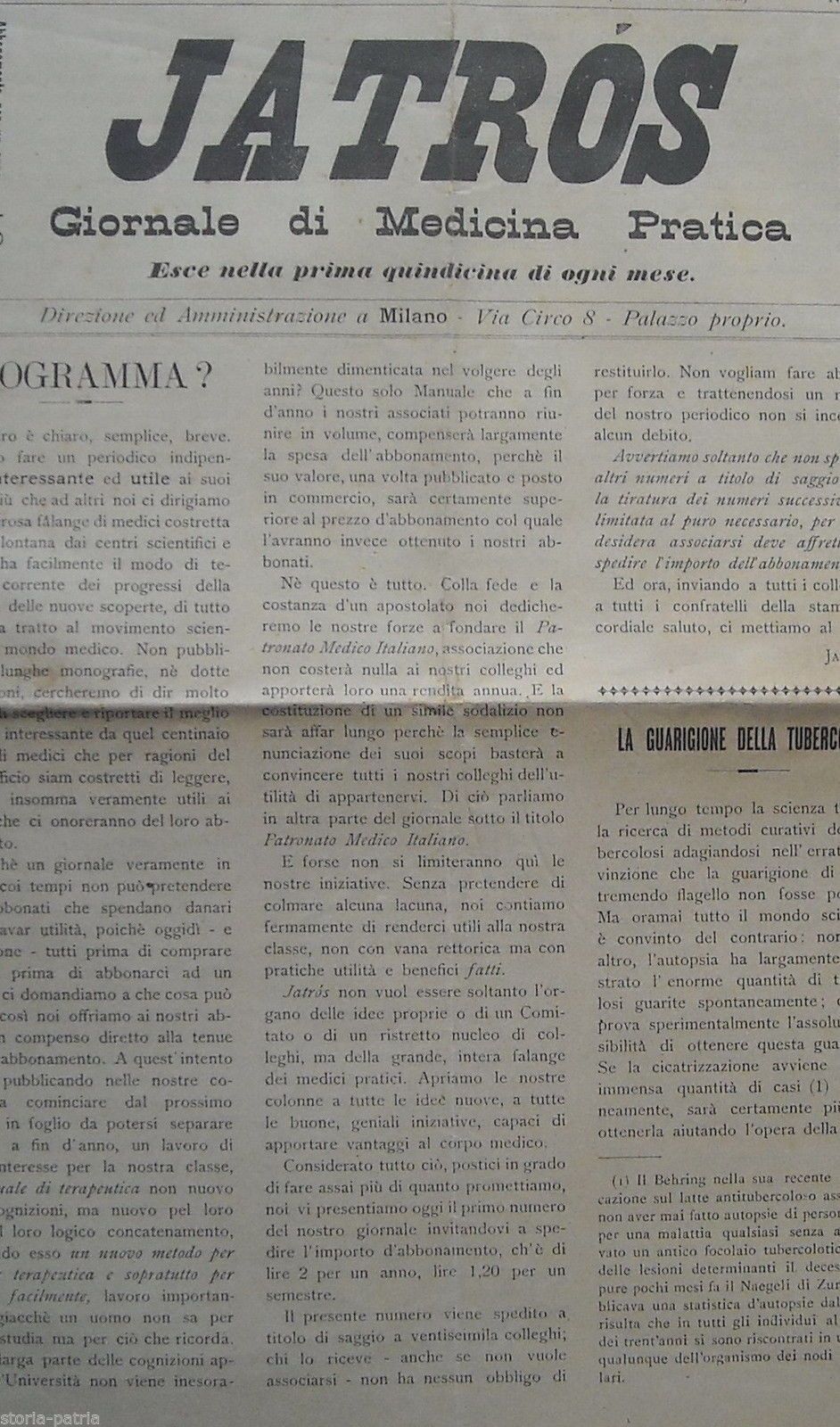 Jatros: Giornale Di Medicina Pratica, N. 1, 10 Luglio 1904