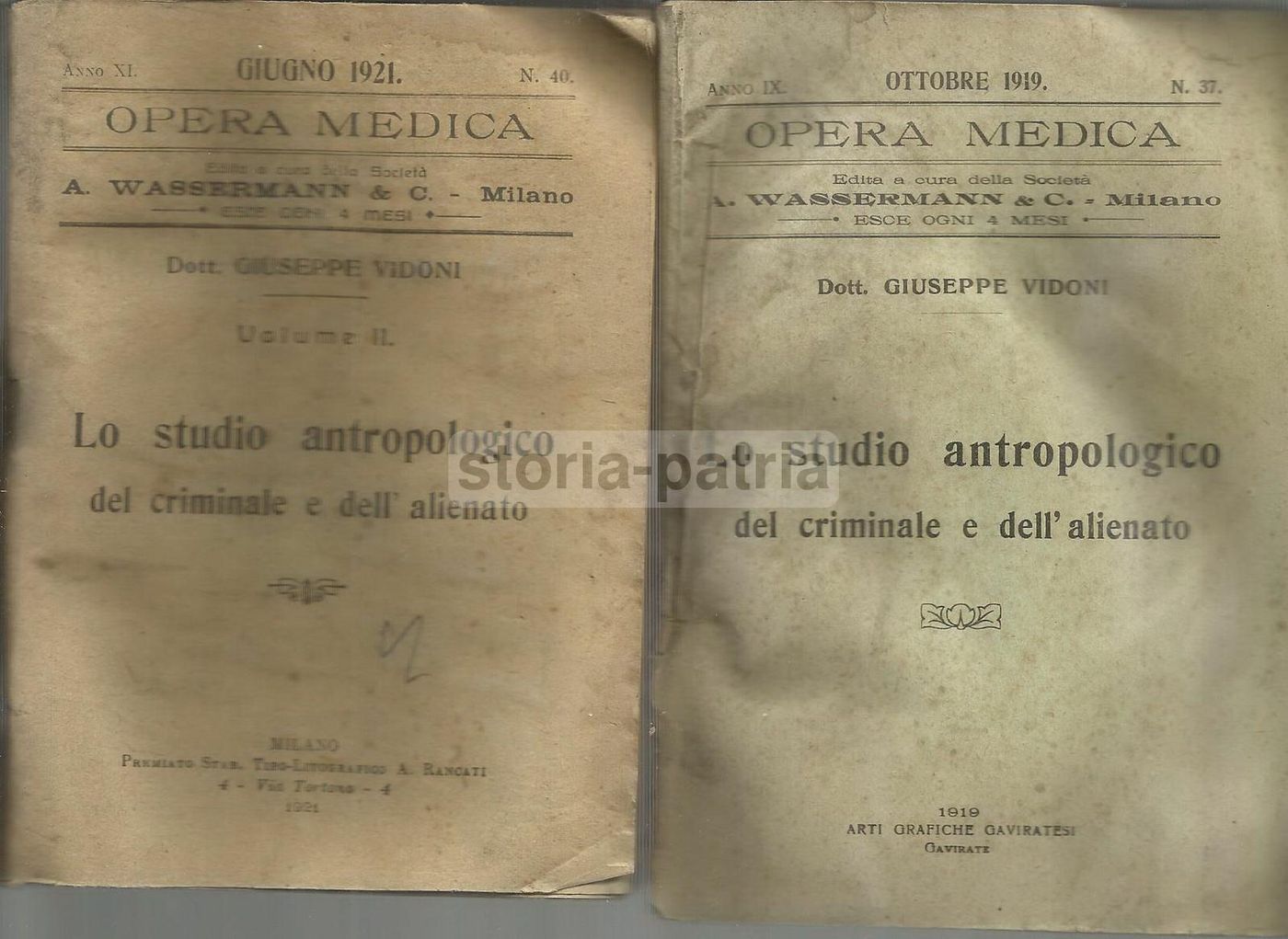 Vidoni, Studio Antropologico Del Criminale E Dell'Alienato, 1919 1921, Wassermann
