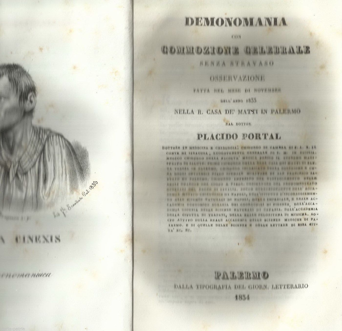 Demonomania, Placido Portal, 1834: Manicomio Di Palermo E Psichiatria Rara