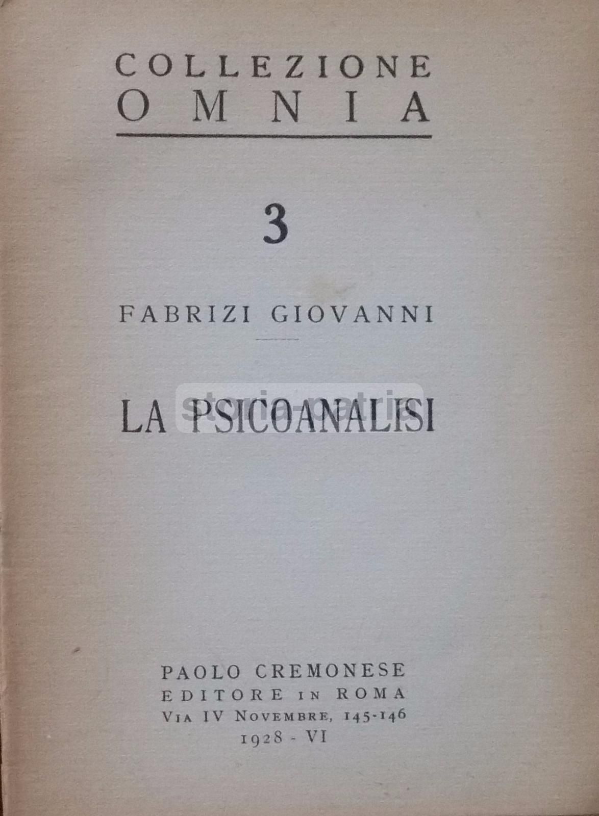 La Psicanalisi Di Giovanni Fabrizi 1928 Prima Edizione Cremonese