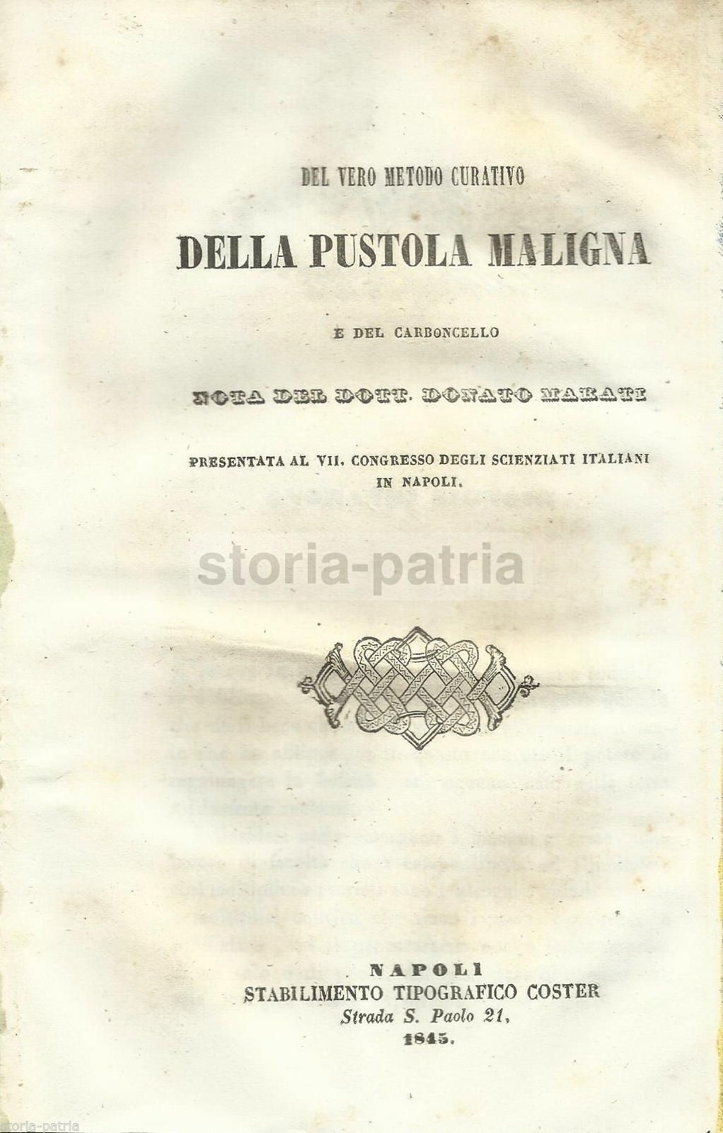 Marati: Metodo Curativo Della Pustola Maligna E Del Carboncello, Napoli 1845