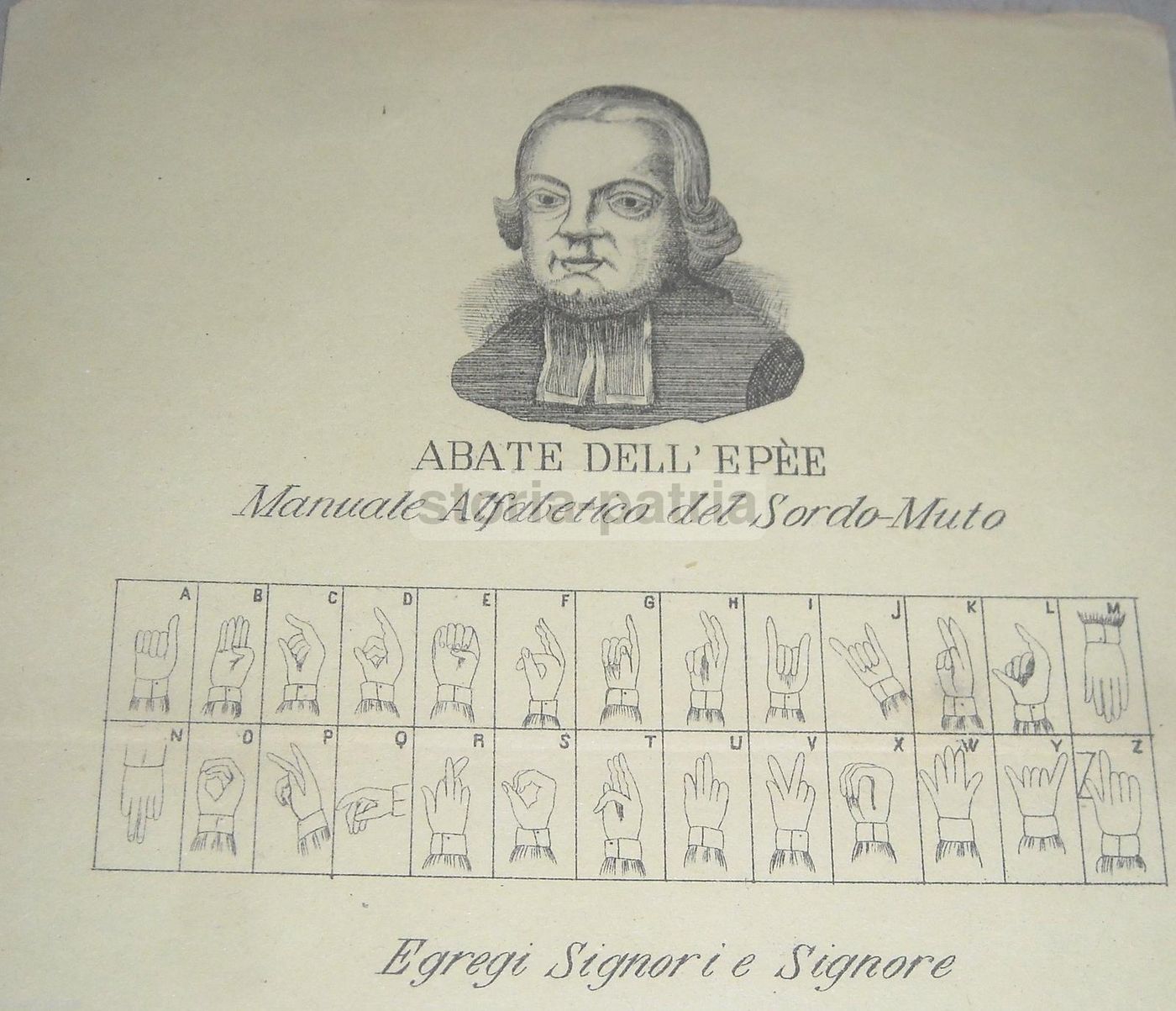 Alfabeto Sordomuti Abate Dell'Epée, Litografia Napoli, XIX Secolo