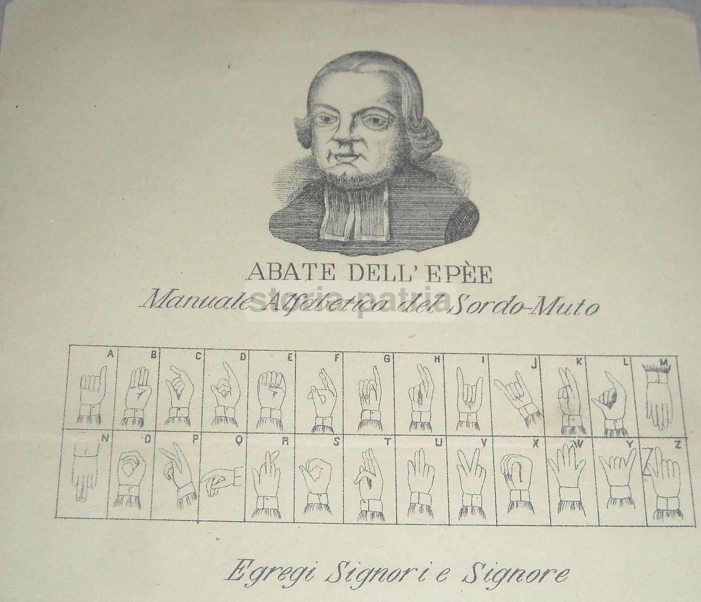 Alfabeto Sordomuti Abate Dell'Epée, Litografia Napoli, XIX Secolo