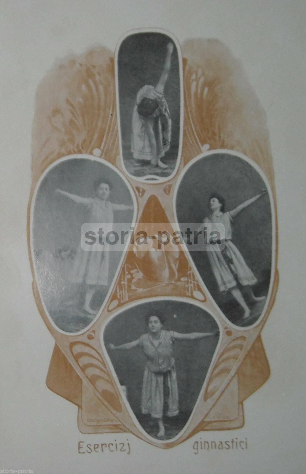 Stampa Antica: Ginnastica Femminile, Esercizi Ginnici, 1920