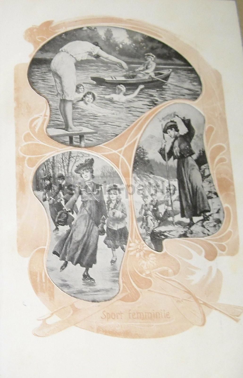 Stampa Antica Sport Femminile Nuoto Alpinismo Pattinaggio 1920