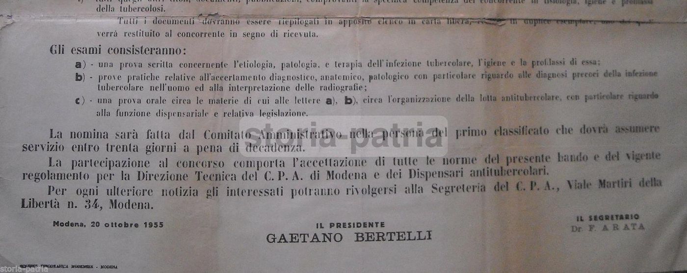 Manifesto Consorzio Antitubercolare Modena 1955 Concorso Medico