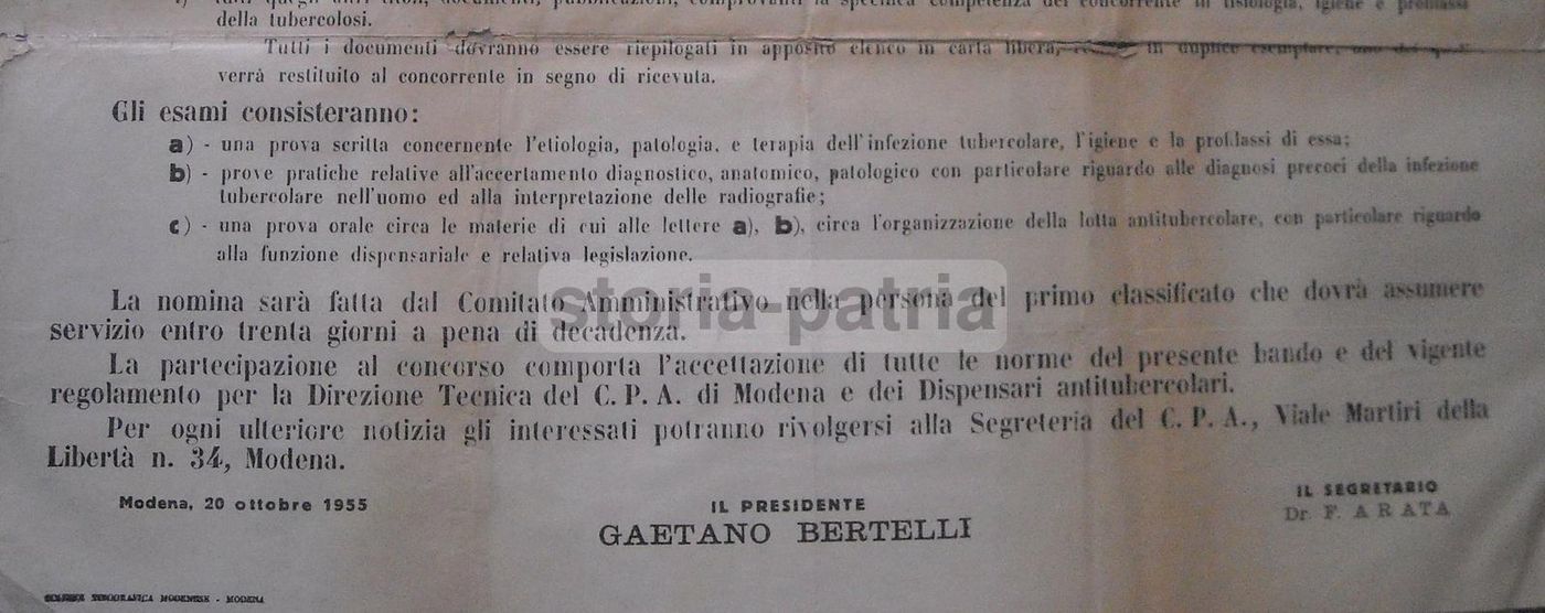 Manifesto Consorzio Antitubercolare Modena 1955 Concorso Medico