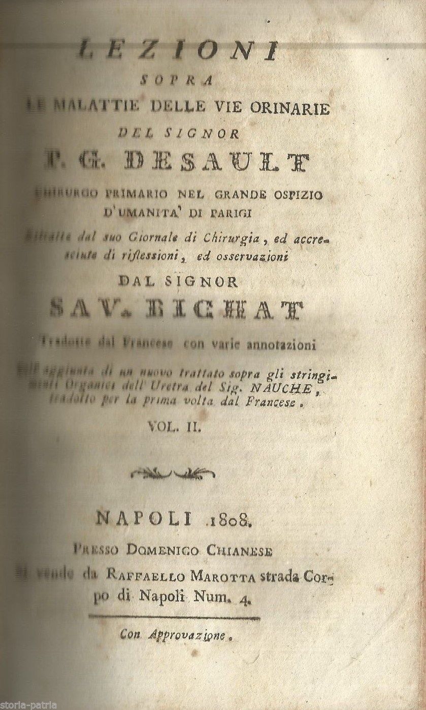 Desault, Malattie Delle Vie Orinarie, 1808 Urologia, Napoli, Chianese