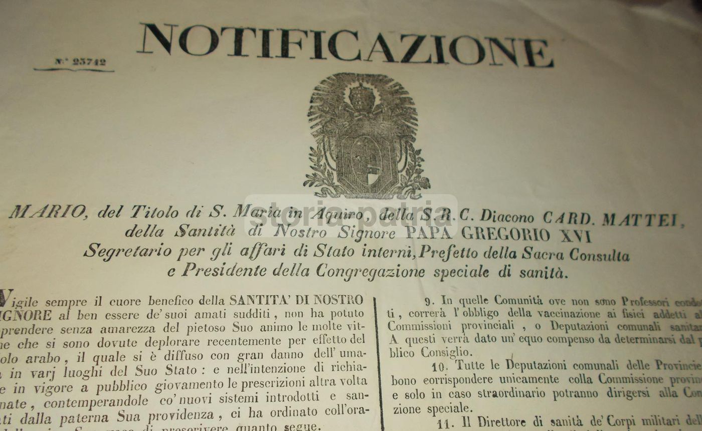 Decreto Vaccinazione Vaiolo Arabo Cardinale Mattei Roma 1841