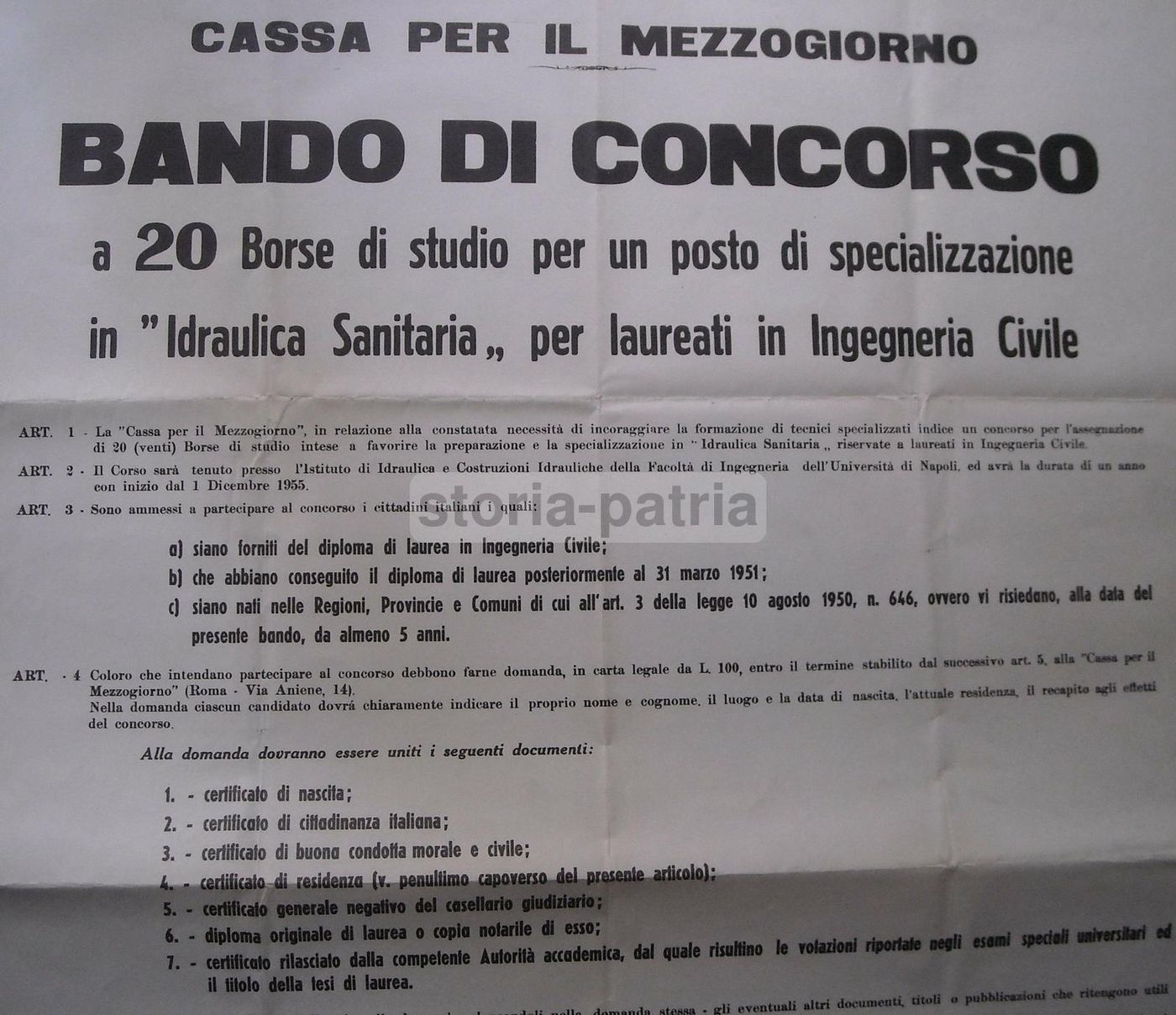 Manifesto Borse Di Studio Idraulica Sanitaria Ingegneria 1955