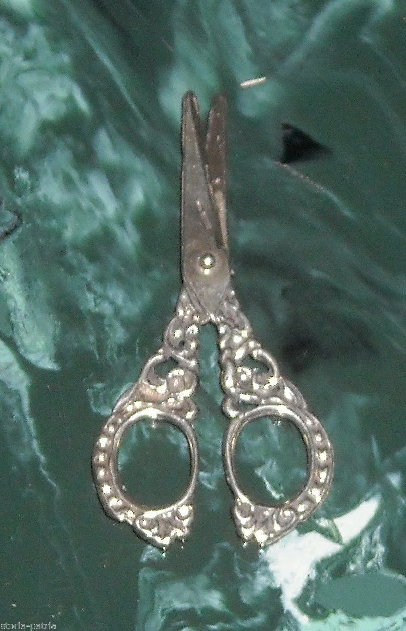 Vintage Miniature Decorated Silver Scissors, Dollhouse Collection