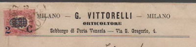 Fascetta Postale Dell'Ottocento G. Vittorelli Milano, Francobollo 2 Centesimi