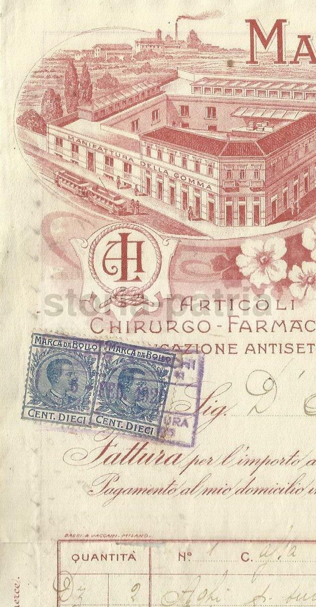 Carta Intestata Stabilimento Luraschi Milano 1920 Gomma Medicale