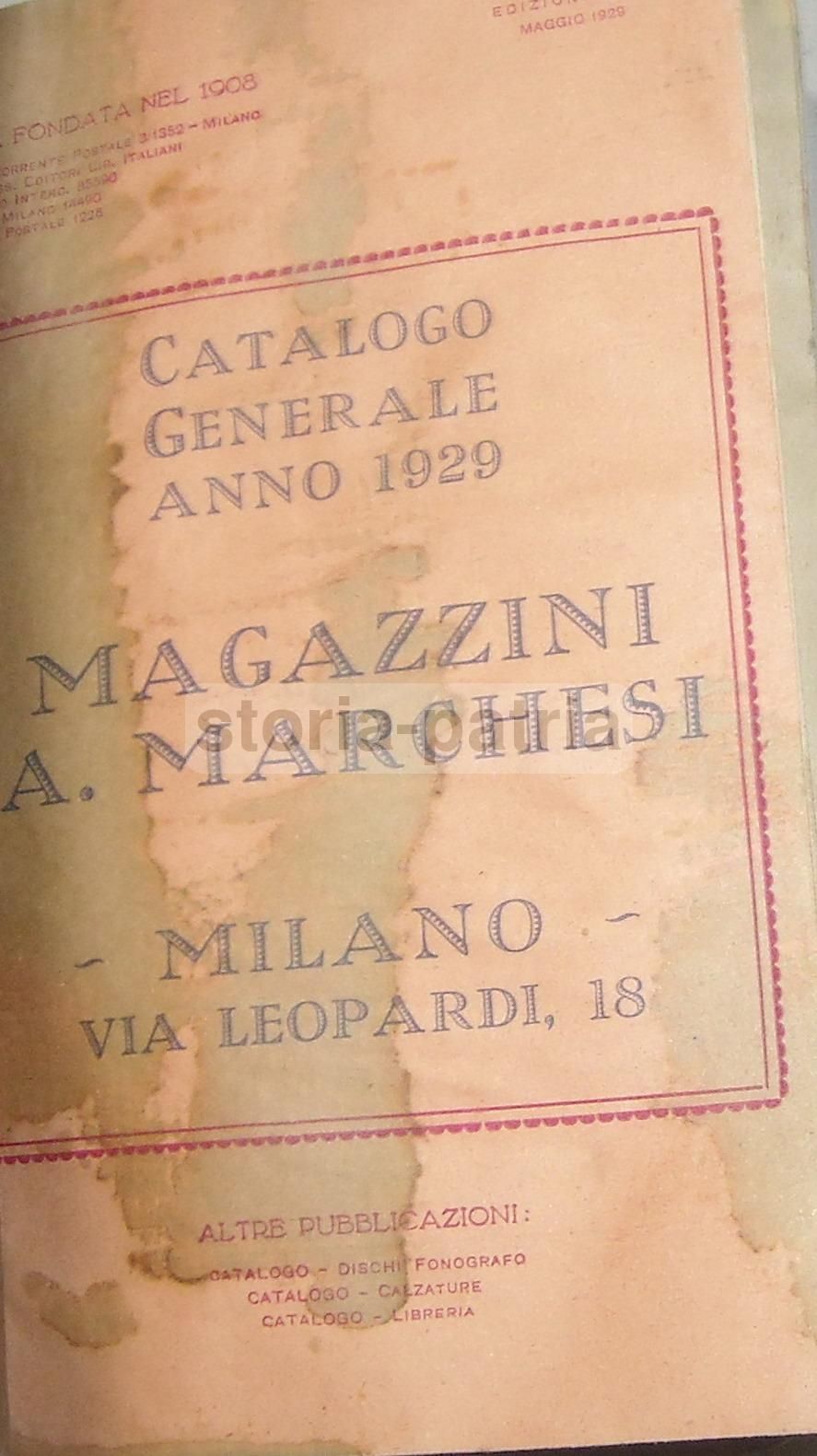 Catalogo Magazzini A. Marchesi Milano 1929 Pubblicitario Illustrato
