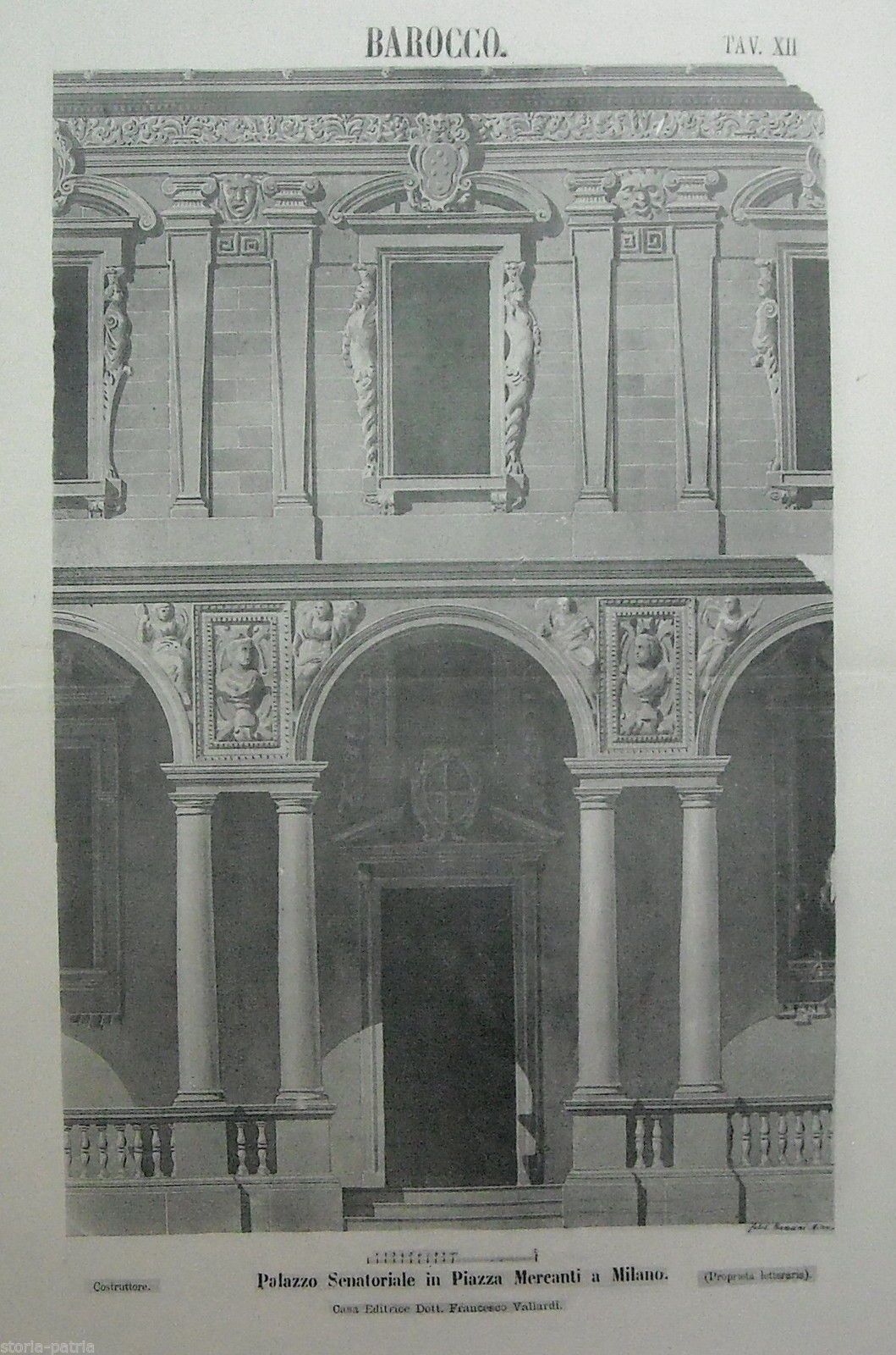 Stampa Antica Palazzo Senatoriale In Piazza Mercanti A Milano (Bassani)