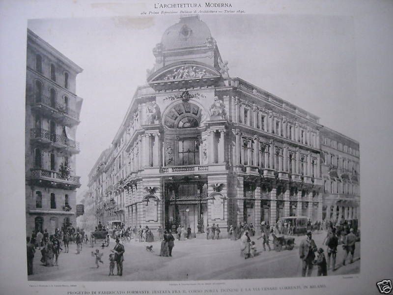 Progetto Palazzo Tagliaferri Milano 1890 Fototipia Originale
