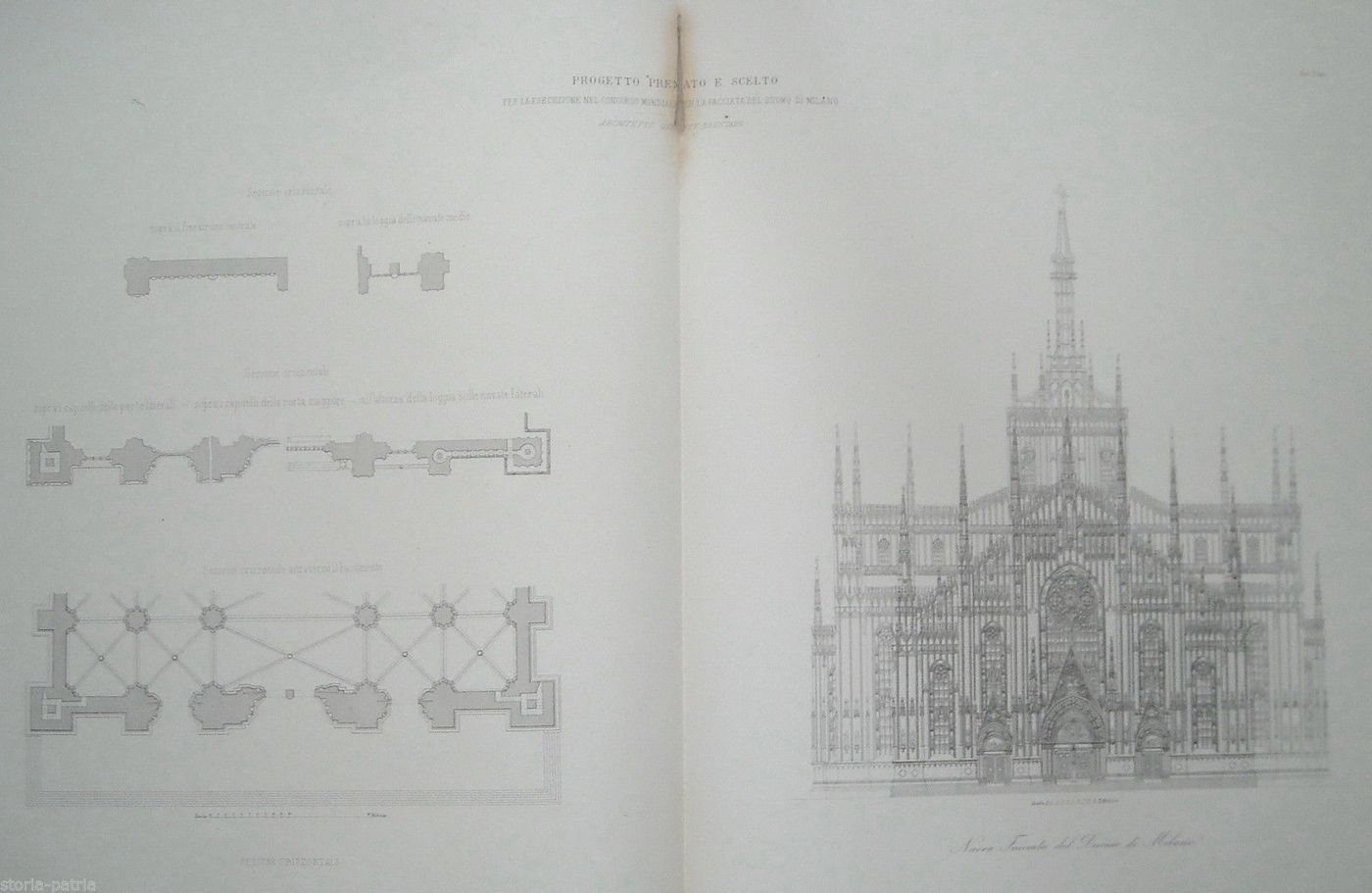 Facciata Del Duomo Di Milano, Progetto Dell'Architetto Giuseppe Brentano, Incisione Del XIX Secolo