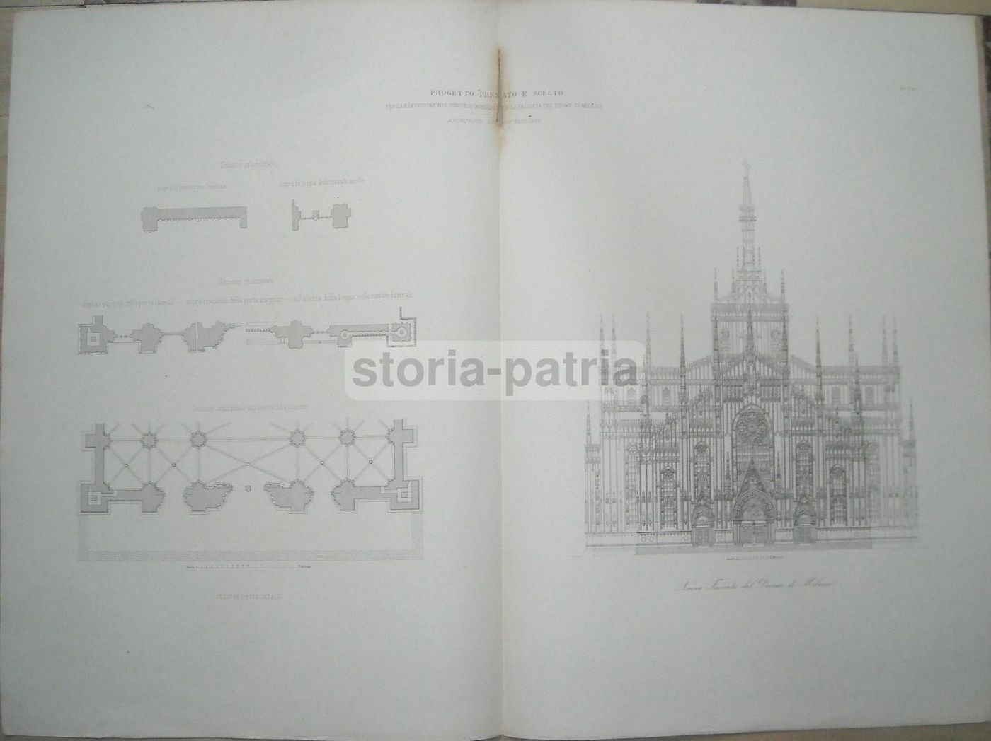 Facciata Del Duomo Di Milano, Progetto Dell'Architetto Giuseppe Brentano, Incisione Del XIX Secolo