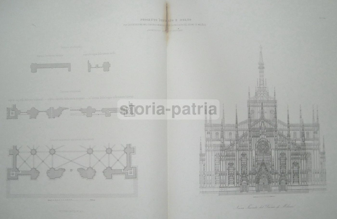 Facciata Del Duomo Di Milano, Progetto Dell'Architetto Giuseppe Brentano, Incisione Del XIX Secolo