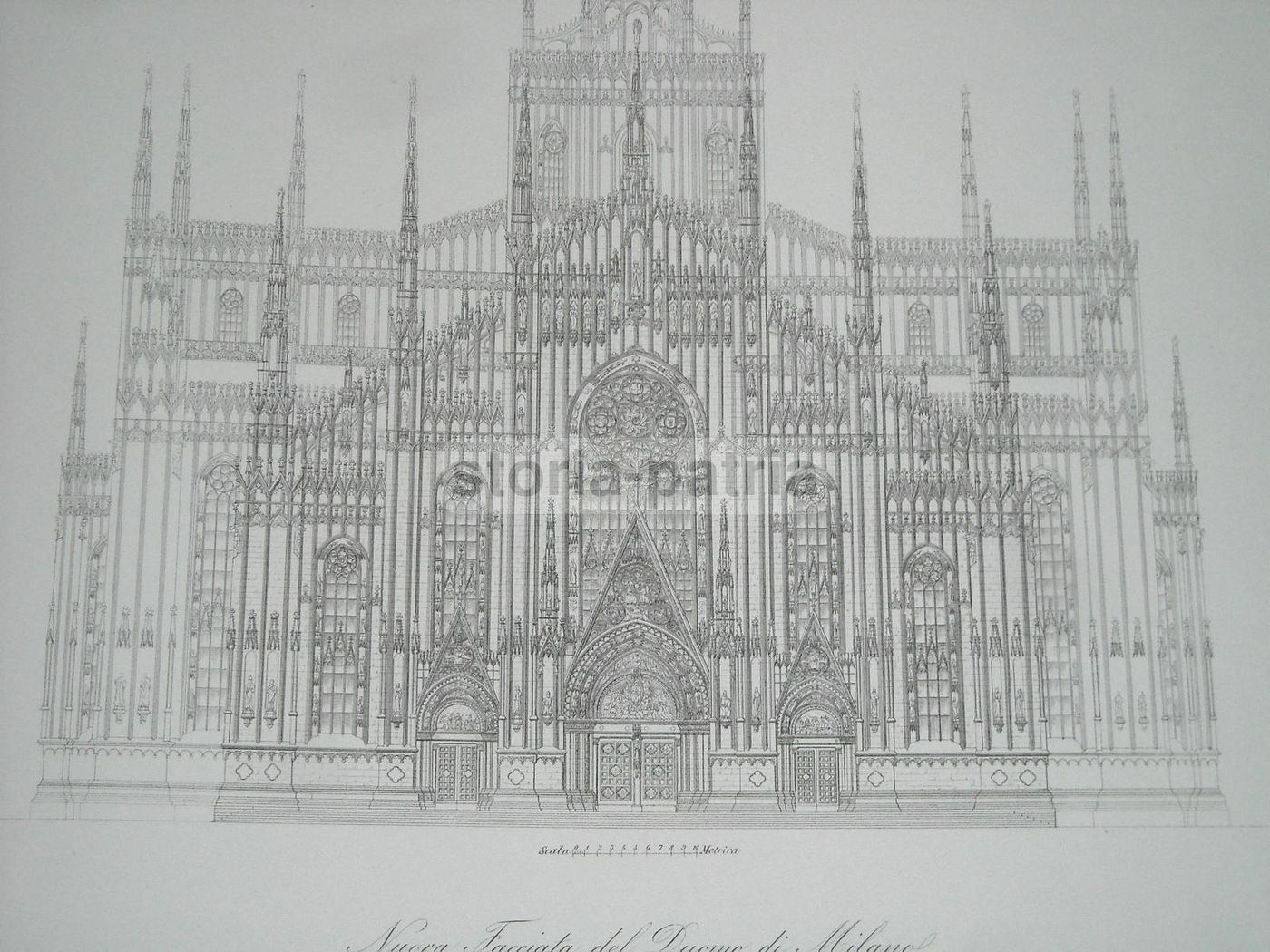 Facciata Del Duomo Di Milano, Progetto Dell'Architetto Giuseppe Brentano, Incisione Del XIX Secolo
