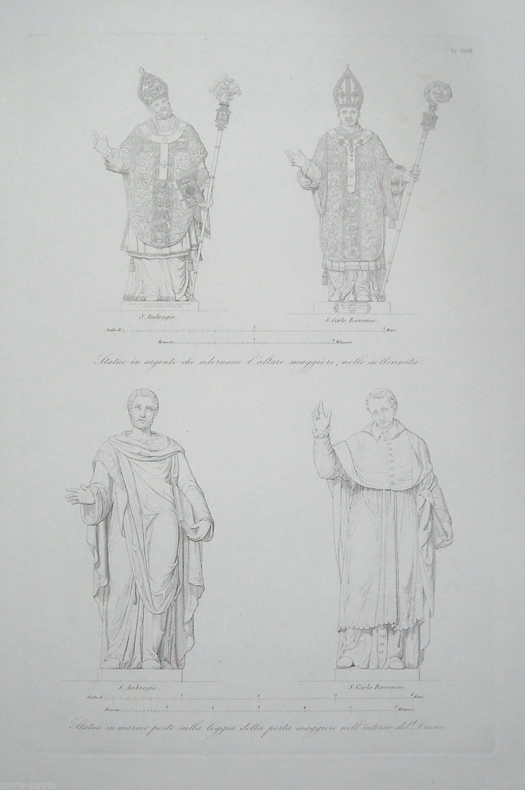 Incisione S. Ambrogio E S. Carlo Borromeo, Duomo Di Milano, XIX Secolo