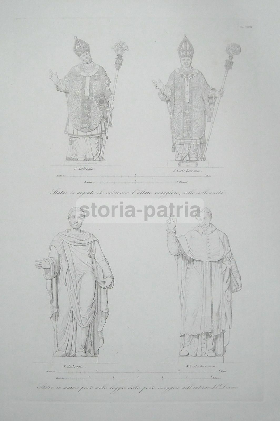 Incisione S. Ambrogio E S. Carlo Borromeo, Duomo Di Milano, XIX Secolo