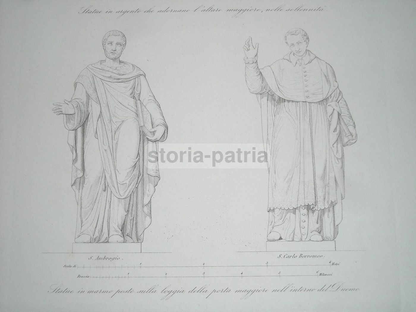 Incisione S. Ambrogio E S. Carlo Borromeo, Duomo Di Milano, XIX Secolo