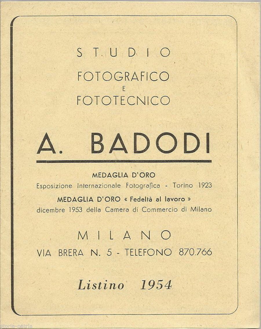 Listino Studio Fotografico Badodi Milano 1954