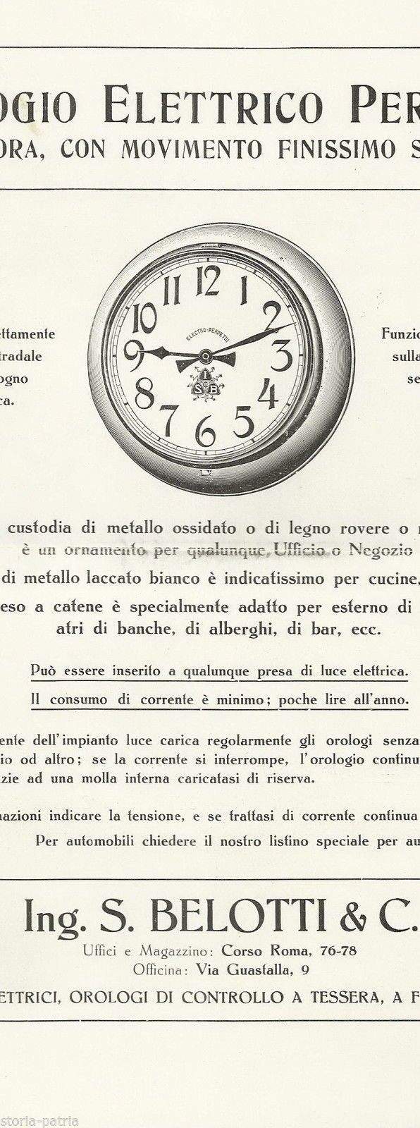 Orologio Elettrico Perpetuo Belotti Milano Pubblicità Epoca Anni 30