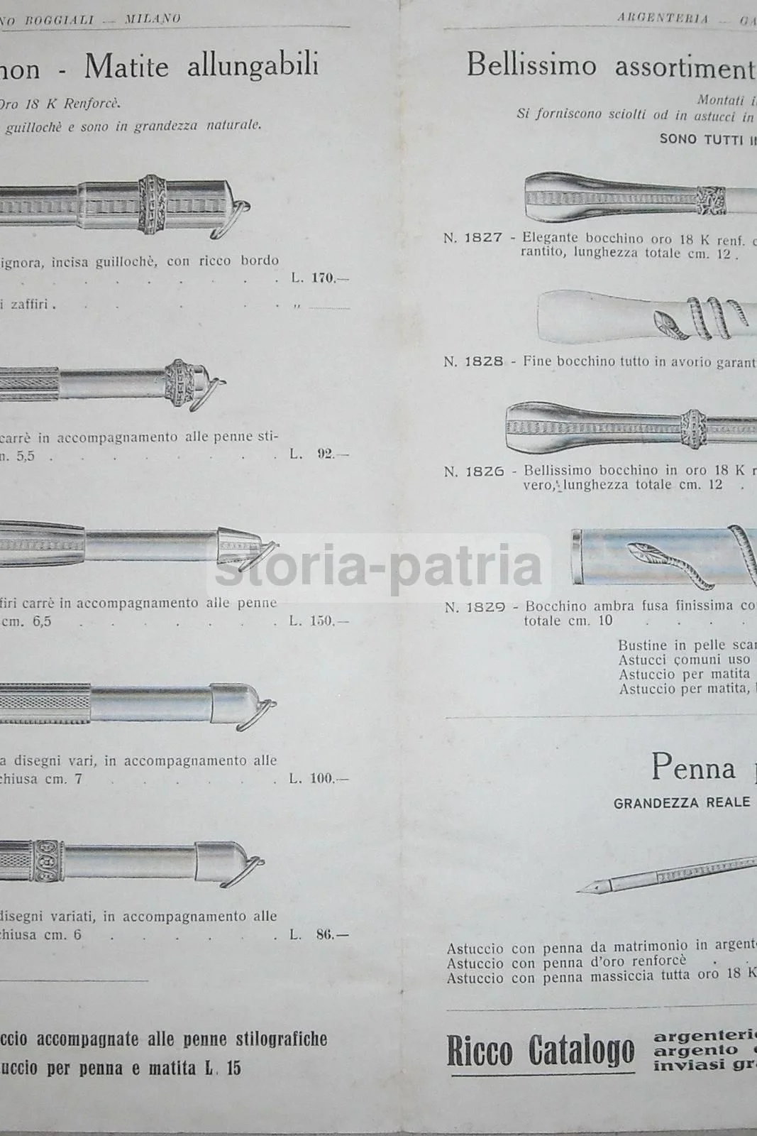 Boggiali Silverware Milan Catalogue: Waterman and Kaweco Pens, 1930s