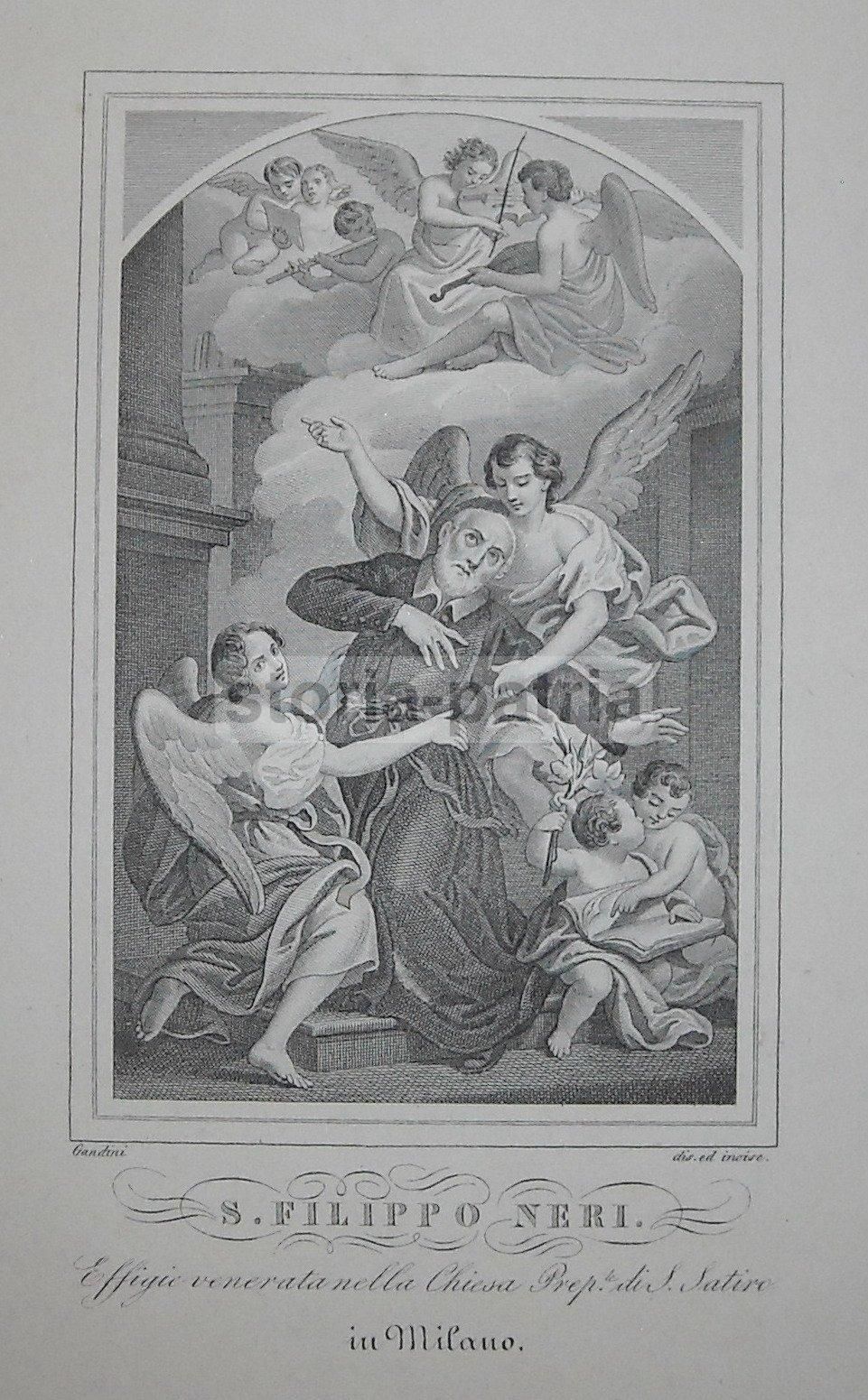 Antica Stampa Devozionale San Filippo Neri, Chiesa Di San Satiro, Milano